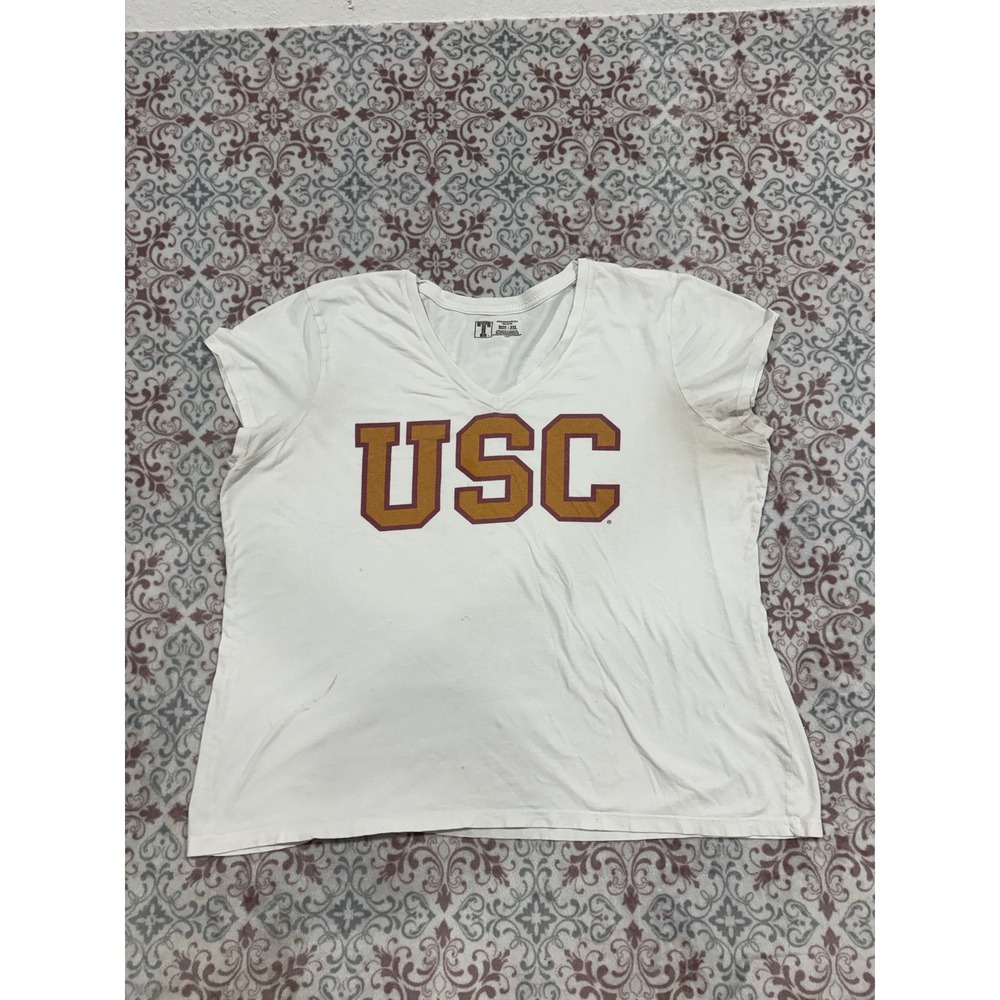 The Victory USC Trojans V-Neck Graphic T-Shirt White Size 2XL Cotton